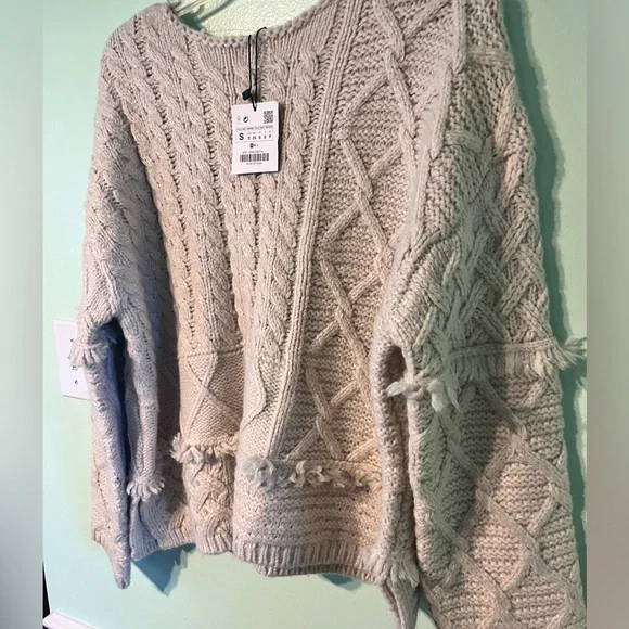 Zara Ivory Pullover Sweater Woven Textures. NWT! S. - Picture 3 of 15